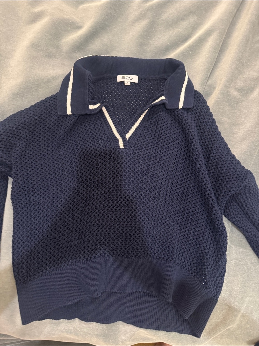 525 America Navy V-Neck Knit with collar Sweater with White Trim